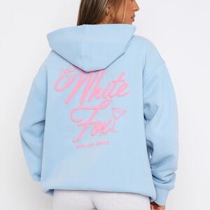 White Fox With Love & Kisses Oversized Hoodie Baby Blue XS/S